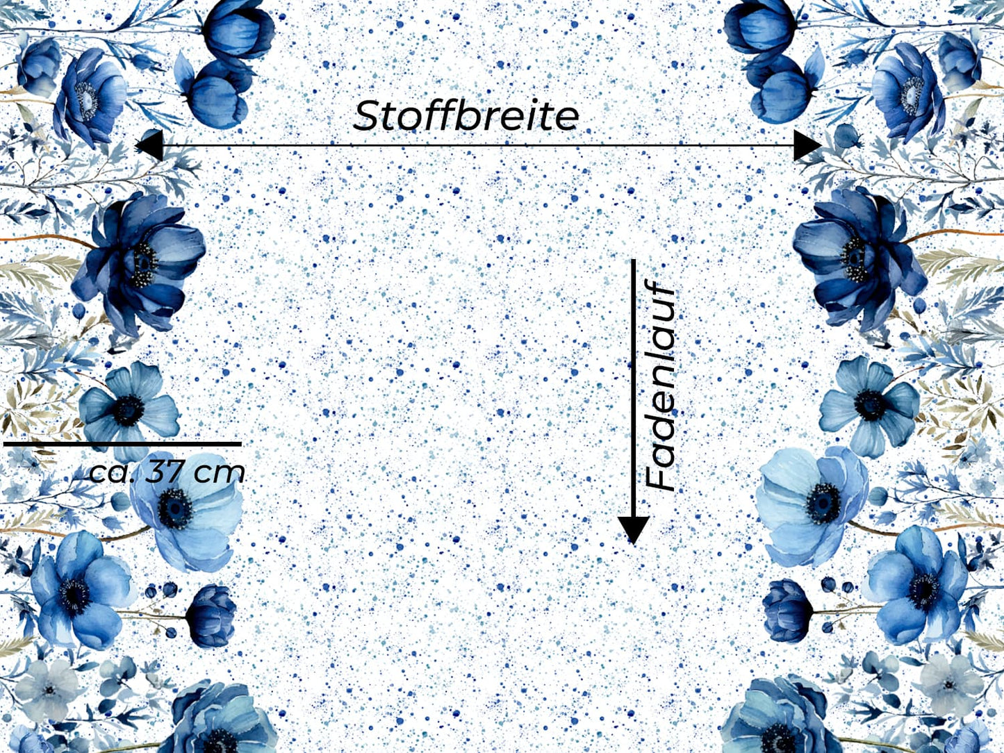 stoff-jersey-baumwolle-baumwolljersey-panel-borduere-blumen-gross-xxl-sprenkel-blau-fadenlauf