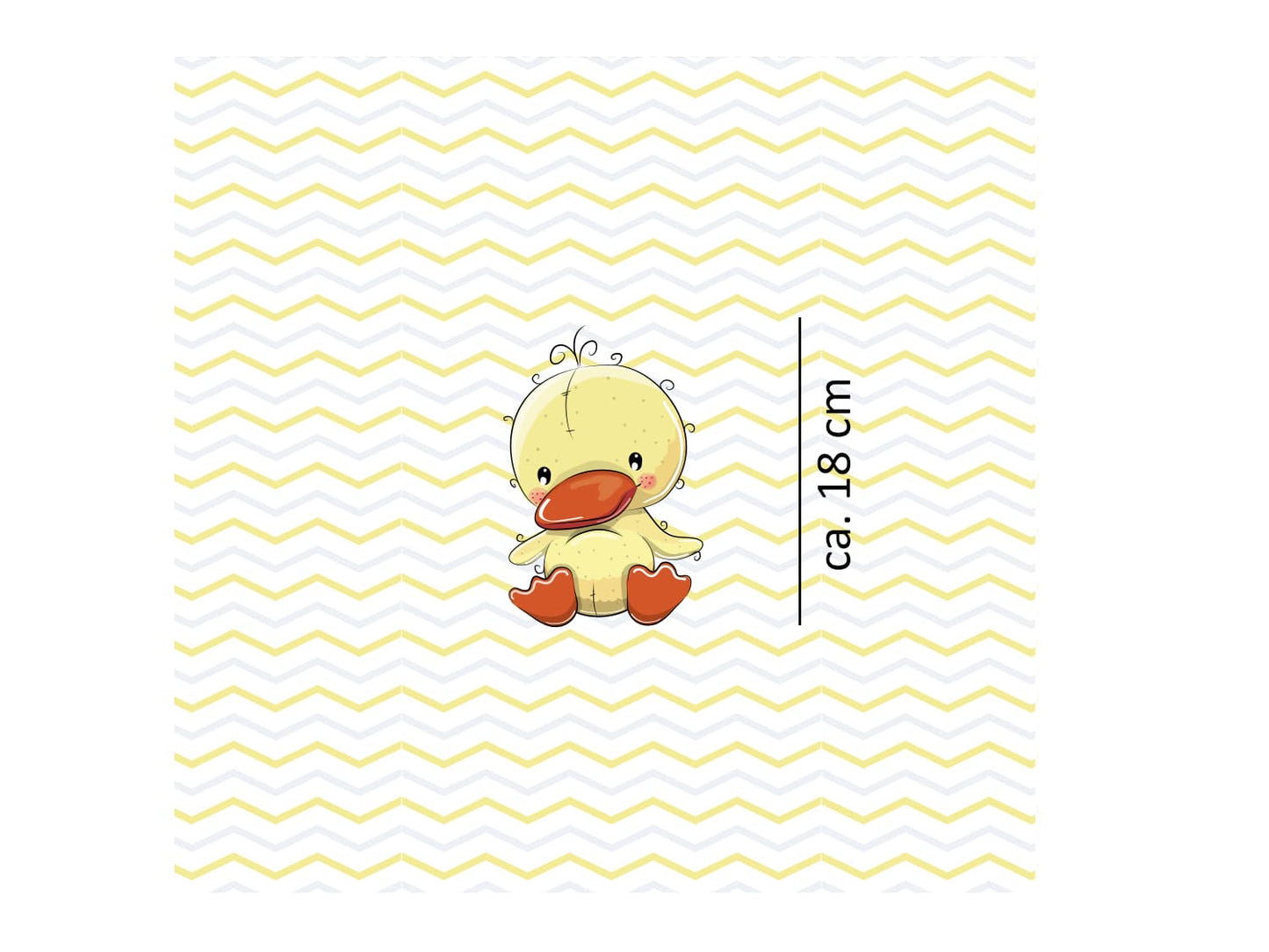stoff-jersey-baumwolle-baumwolljersey-panel-tier-kleine-baby-ente-entchen-gelb-orange-chevron-masse