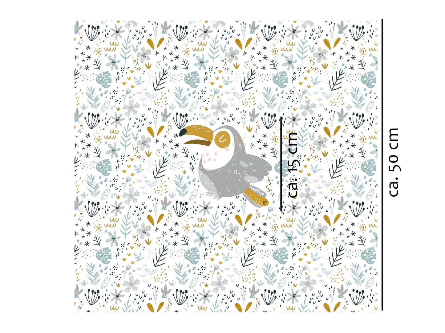 stoff-jersey-baumwolle-baumwolljersey-panel-tier-tukan-vogel-jungel-safri-wildtier-blumen-monstera-blaetter-masse