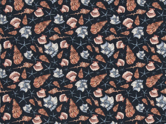 Jersey Stoff - Aurich MUSCHELN - dunkelblau