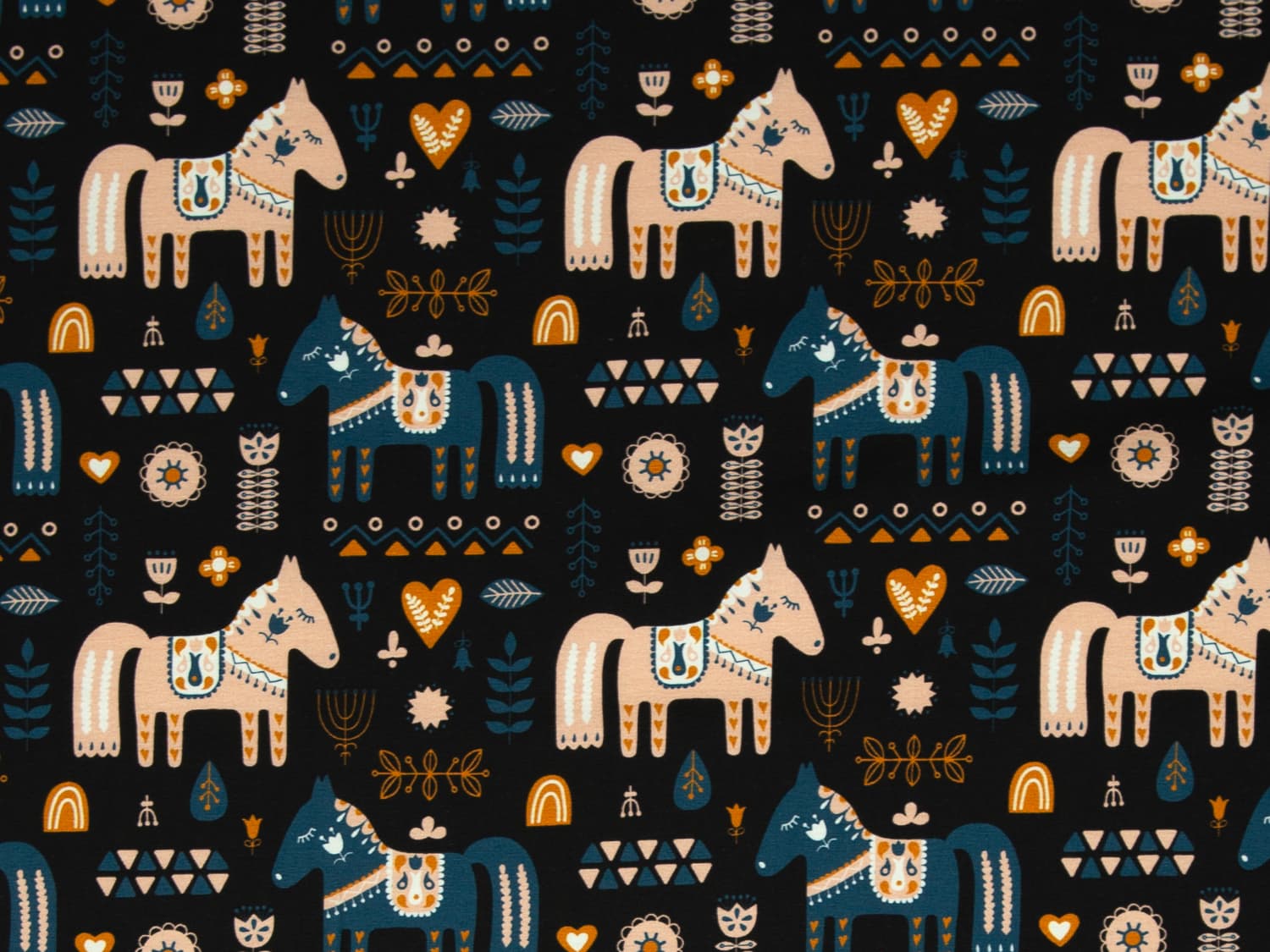 Jersey Stoff Jody, Dala Pferde schwarz online kaufen – Kathi