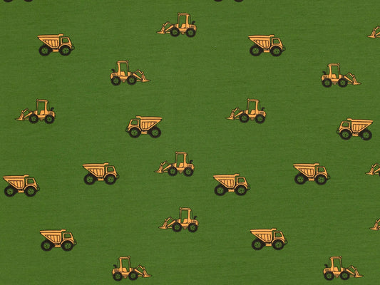 Jersey Stoff - Baufahrzeuge - khaki