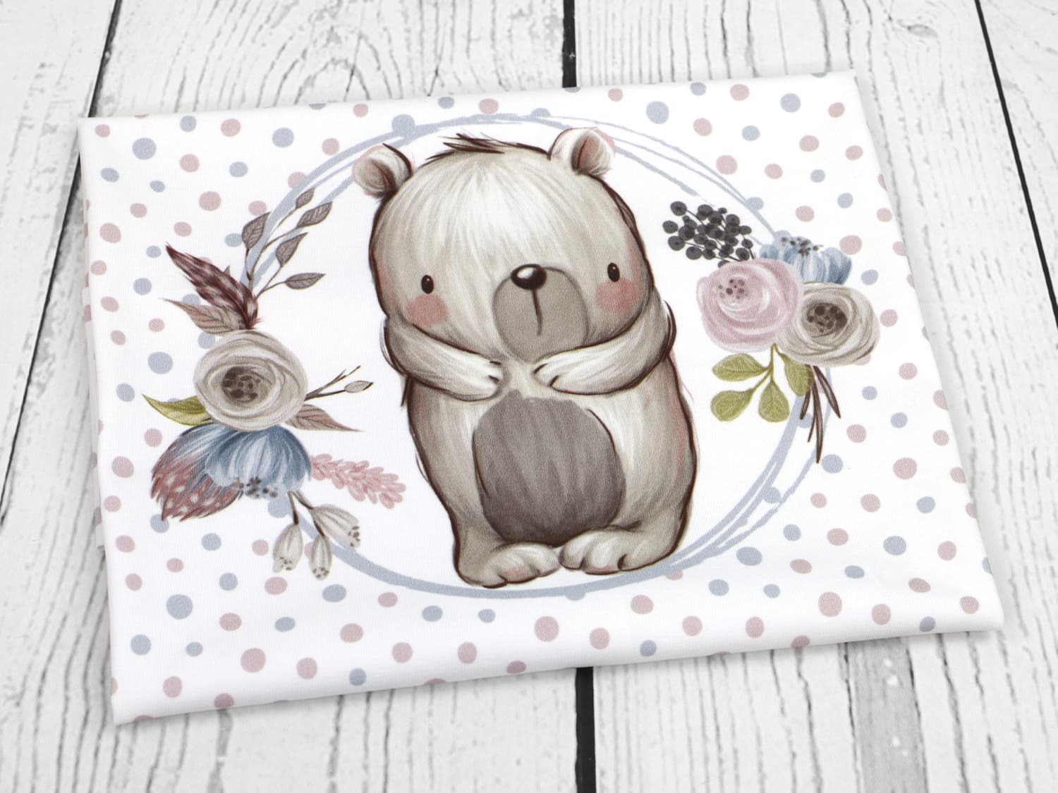 Jersey Stoff PANEL Blumige Waldtiere Bär online kaufen