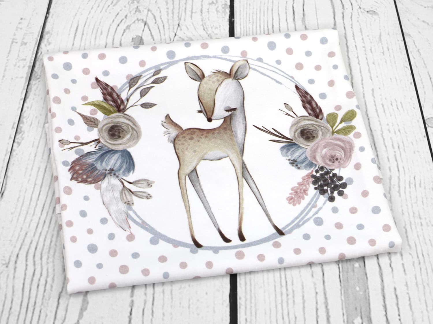 Jersey Stoff PANEL Blumige Waldtiere Reh online kaufen