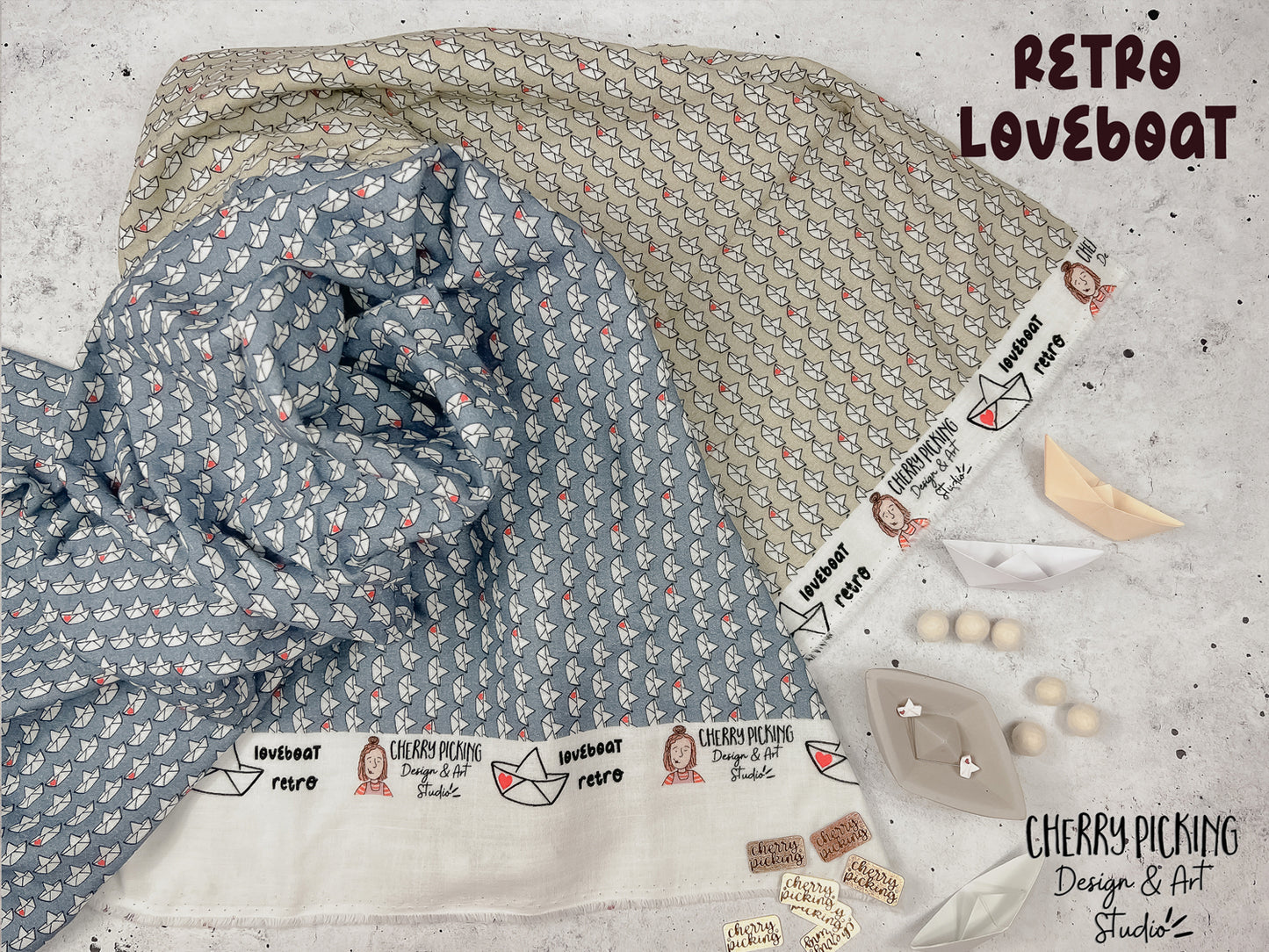 RESTSTÜCK Slub Musselin Stoff - Loveboat Retro - beige ca. 63cm