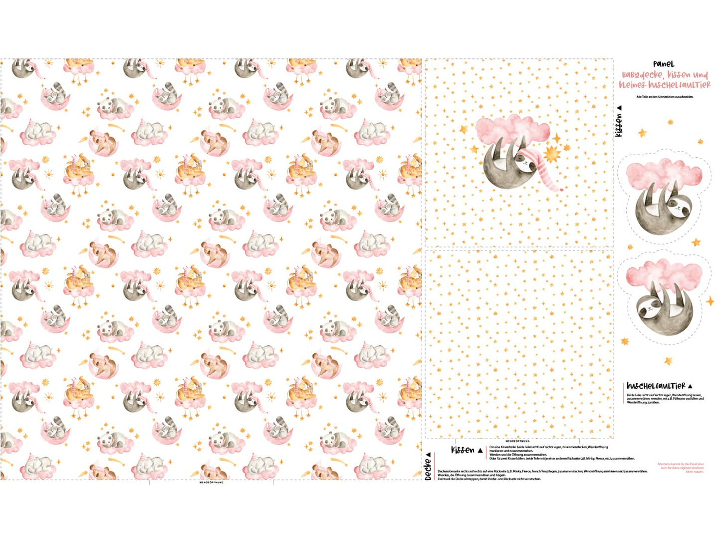 stoff-panel-french-terry-sommersweat-sweat-unangeraut-decke-kissen-diy-faultier-schlafende-tiere-rosa