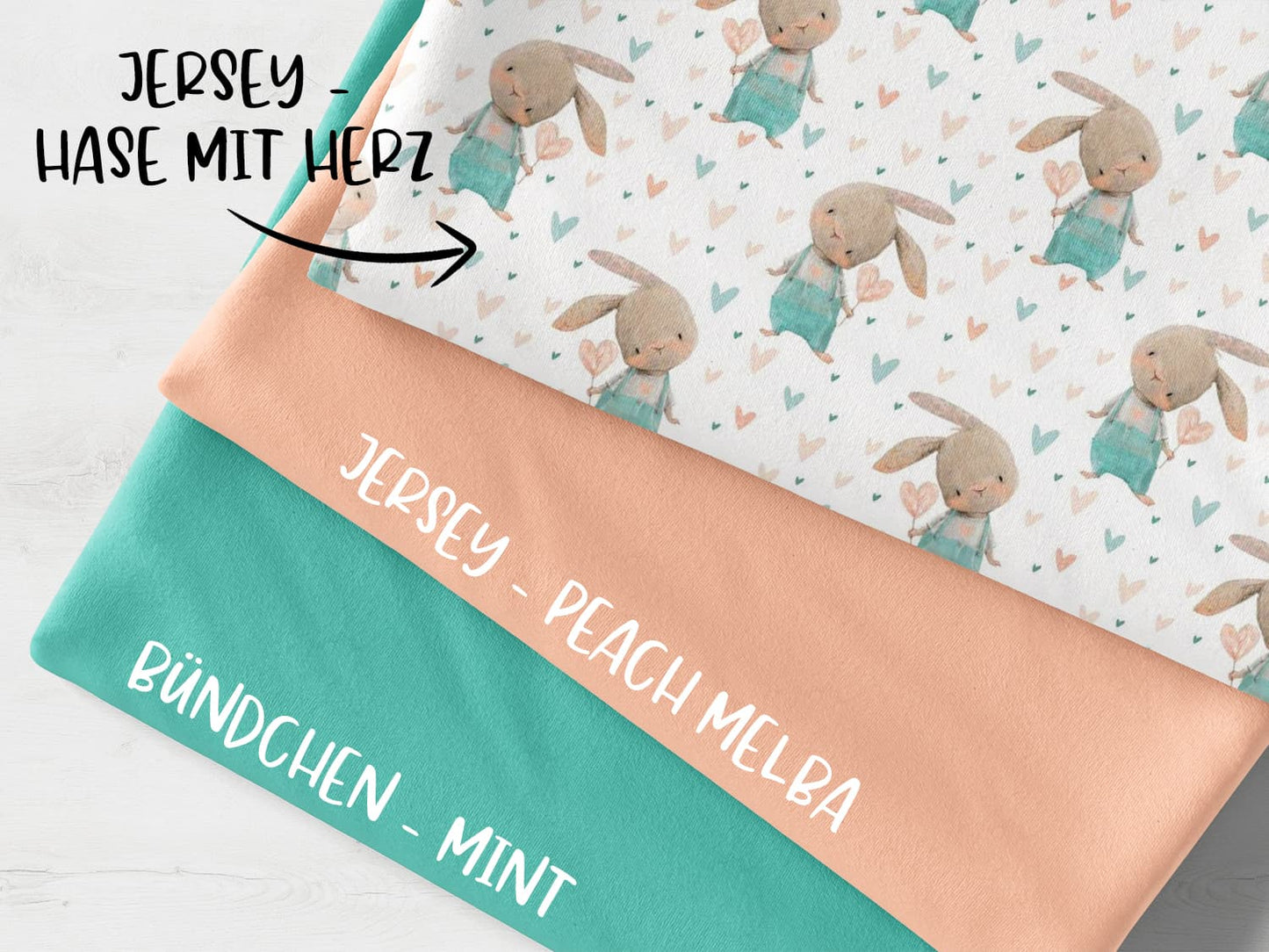 stoffpaket-jersey-baumwolljersey-buendchen-hase-mit-herz-peach-melba-mint