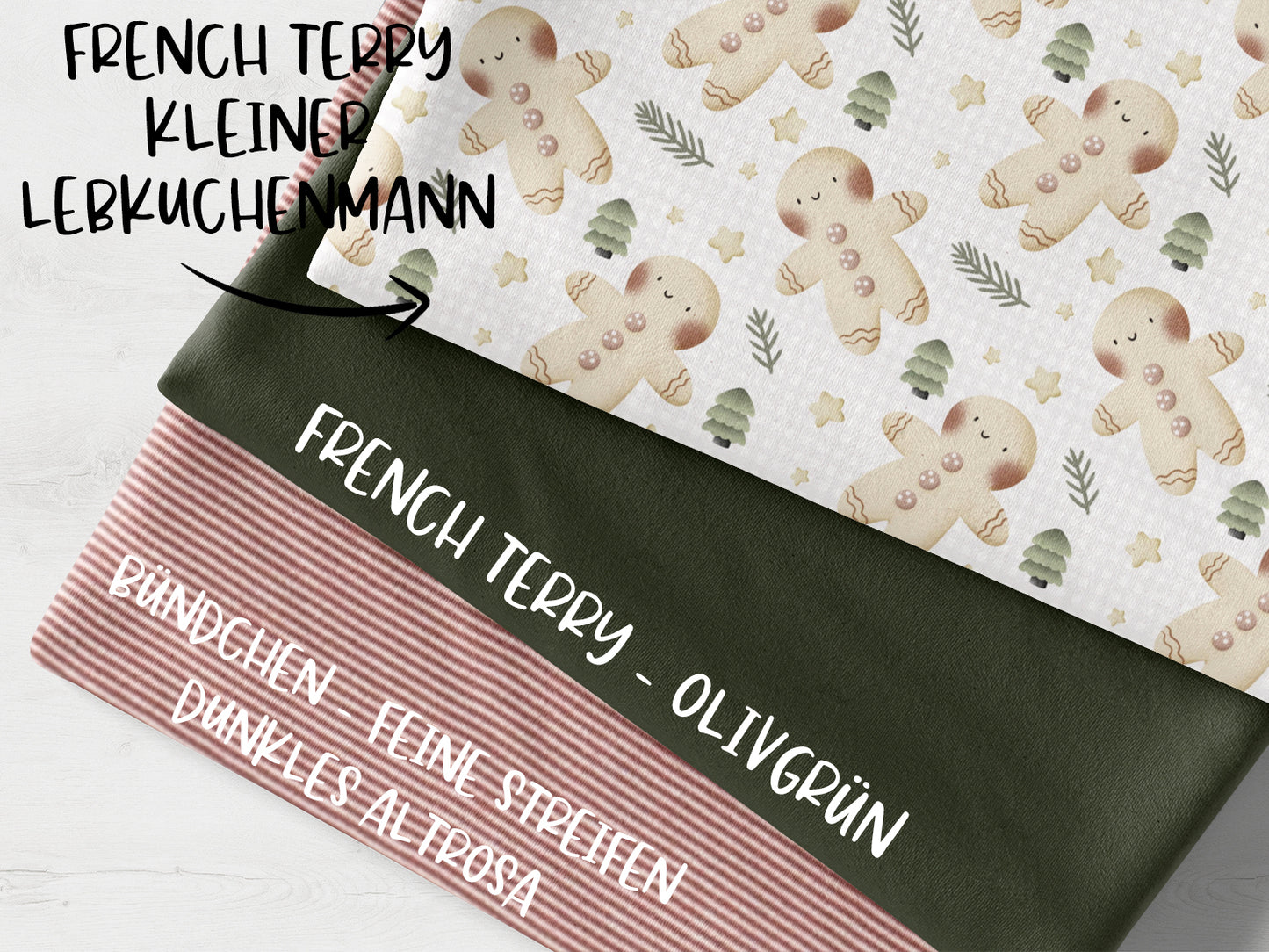 Stoffpaket French Terry - Kleiner Lebkuchenmann - dunkles altrosa