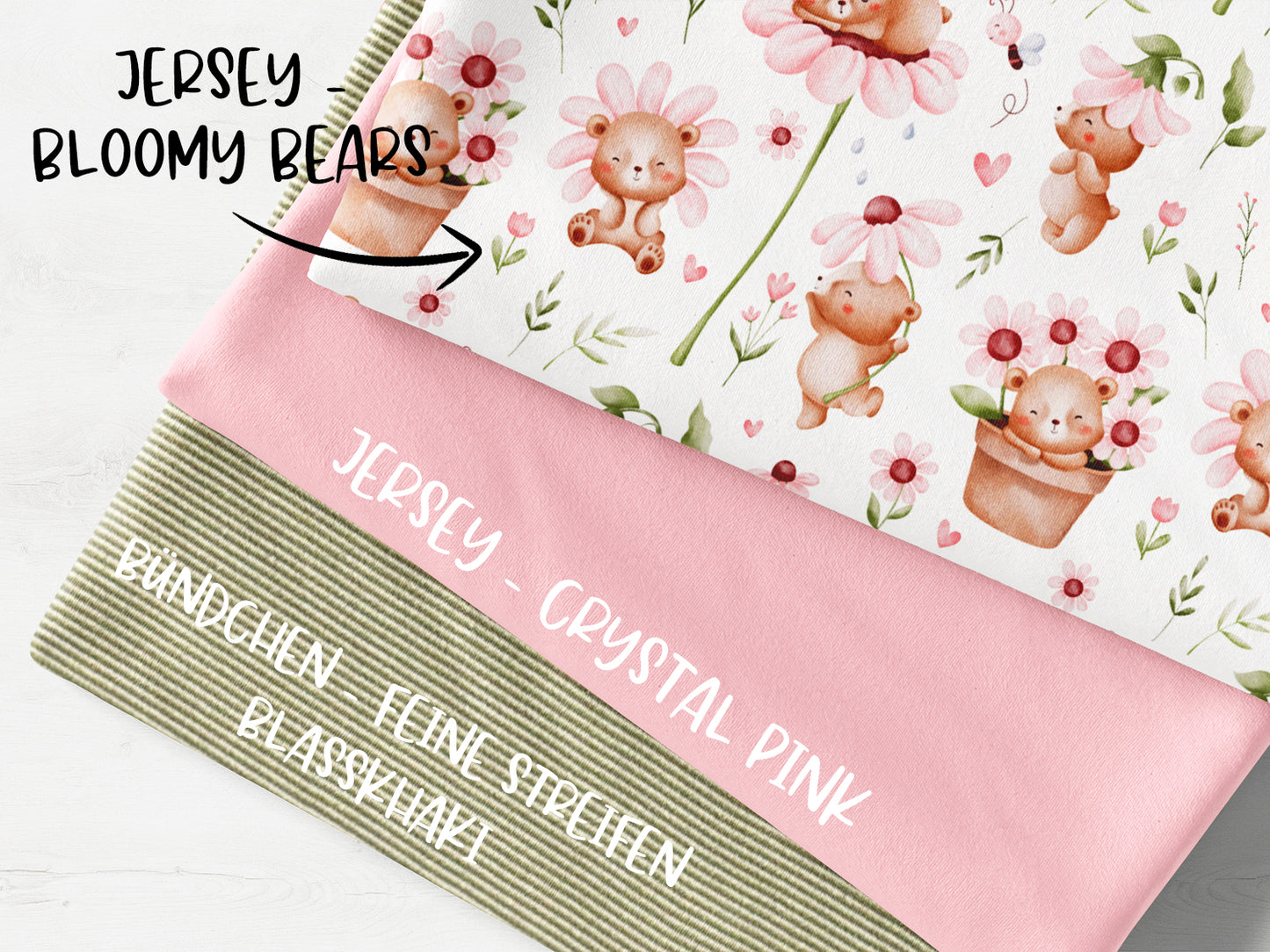 Stoffpaket - Bloomy Bears - blasskhaki