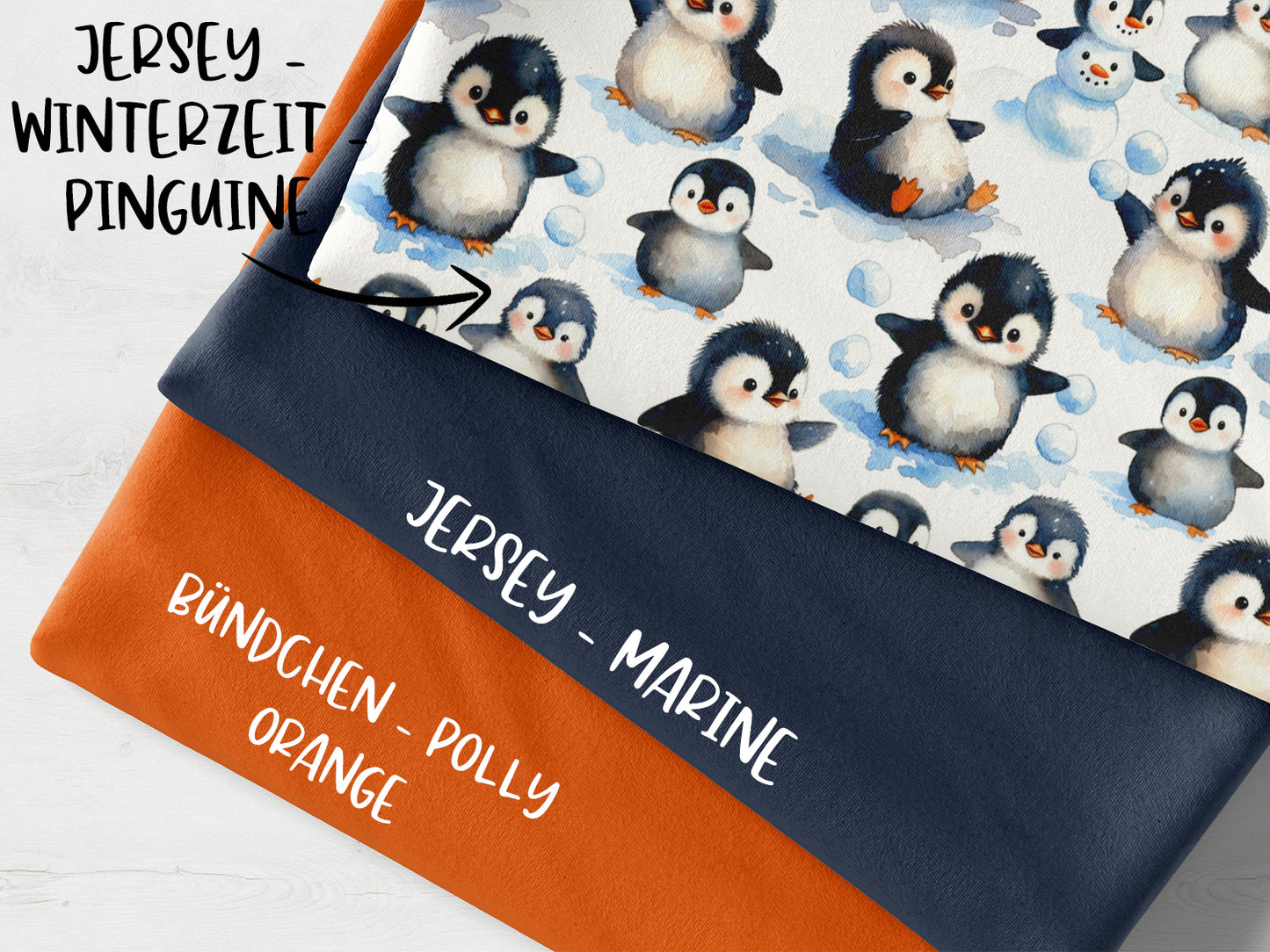 Stoffpaket - Winterzeit, Pinguine - orange