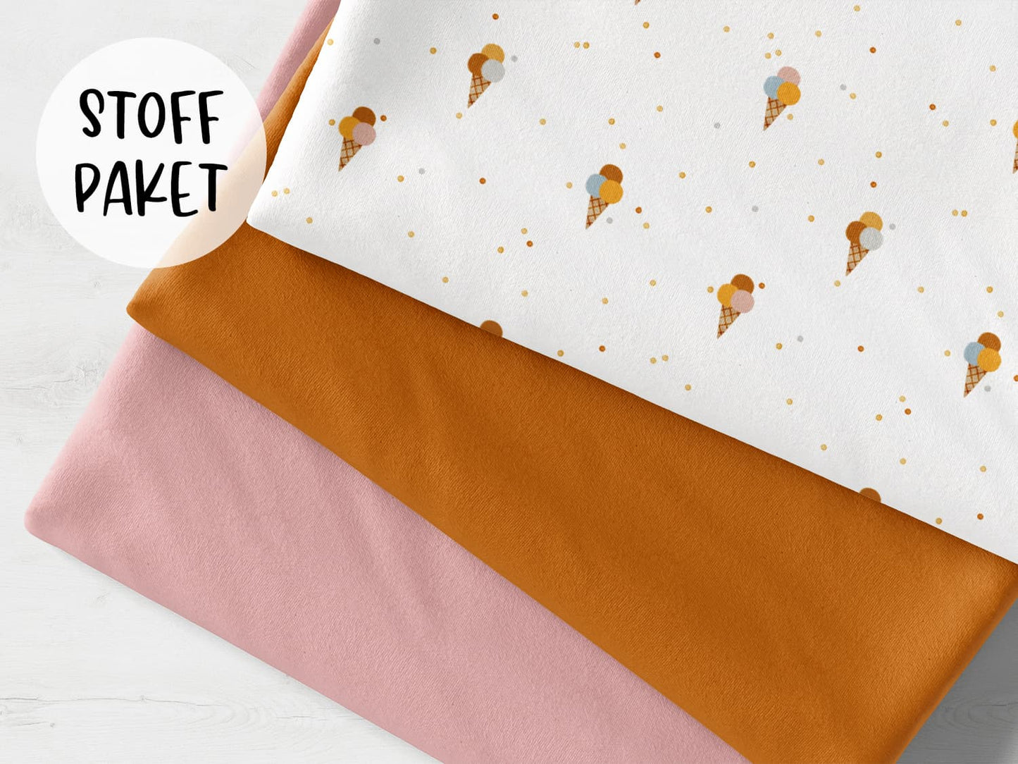 stoffpaket-stoff-jersey-baumwolle-baumwolljersey-sommer-tupfen-eis-ice-cream-mini-senf-bild