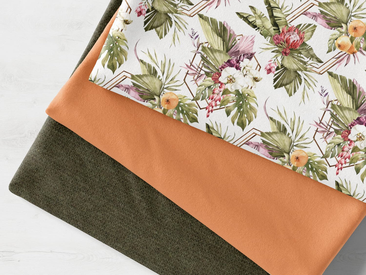 stoffpaket-stoff-jersey-baumwolle-baumwolljersey-tropical-uni-aprikose-buendchenstoff-khaki-meliert