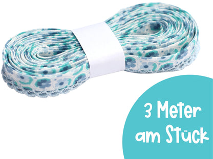 3m Schrägband mit Häkelborte - Floral - hellblau