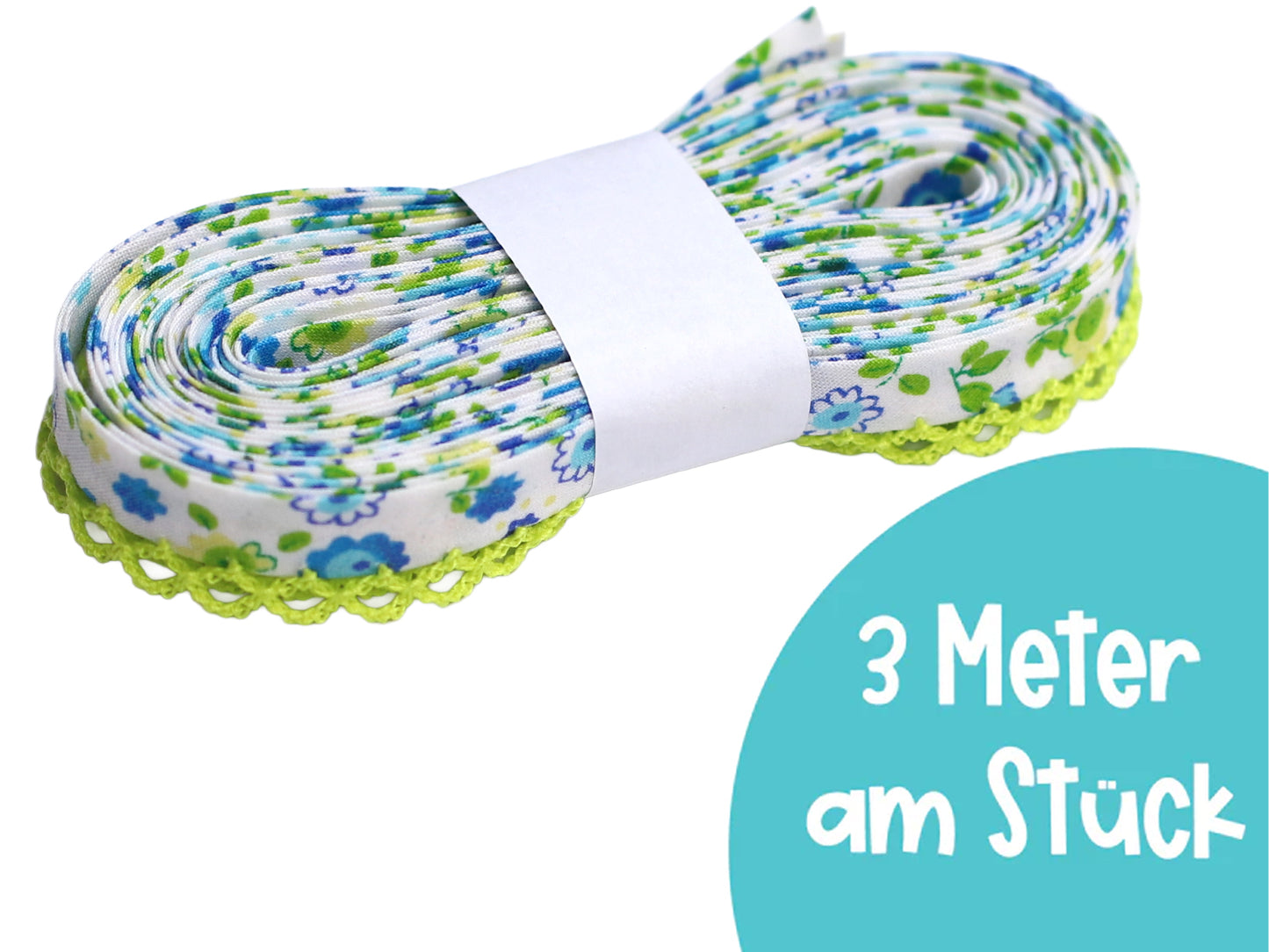 lemon flower bias tape with lace, 3 meters of floral bias tape with lace for sewing projects.