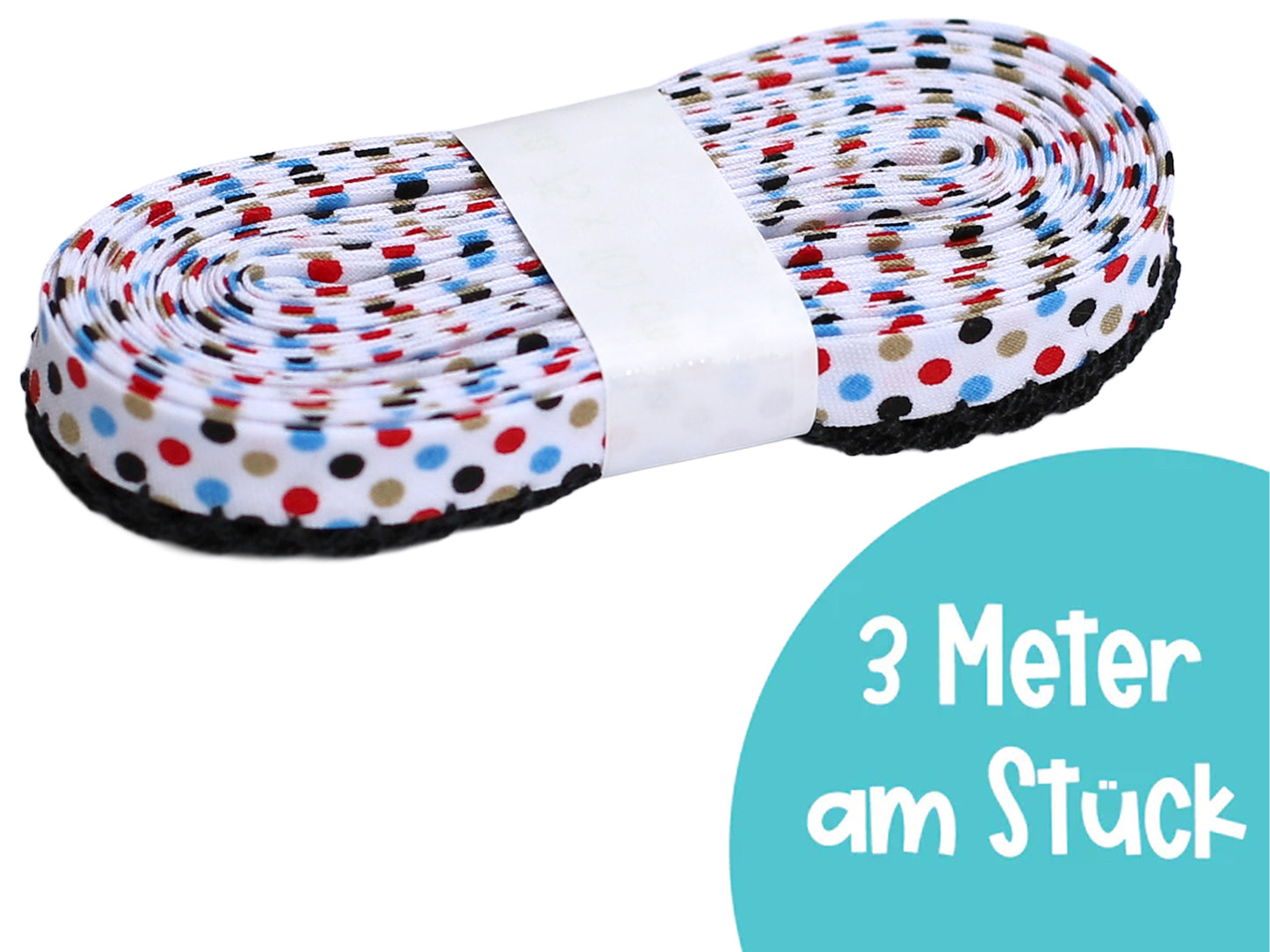 3m Schrägband mit Häkelborte - Sommer Punkte - schwarz