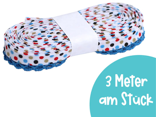 3m Schrägband mit Häkelborte - Sommer Punkte - türkis
