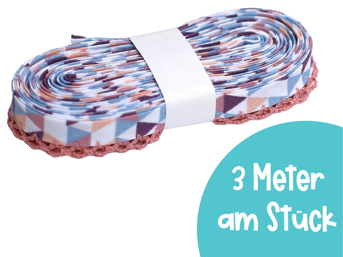 3m Schrägband mit Häkelborte - Dreiecke - altrosa