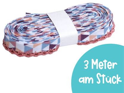 3m Schrägband mit Häkelborte - Dreiecke - altrosa