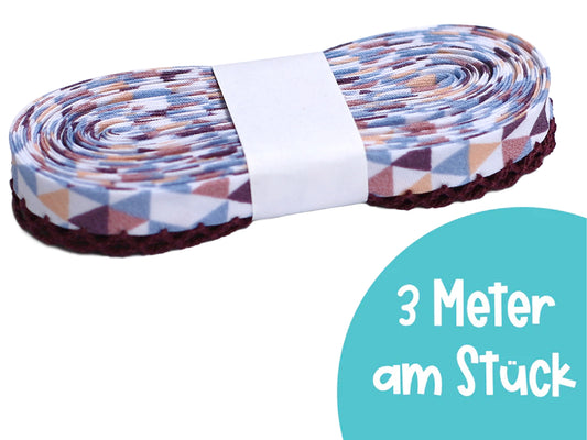 3m Schrägband mit Häkelborte - Dreiecke - aubergine