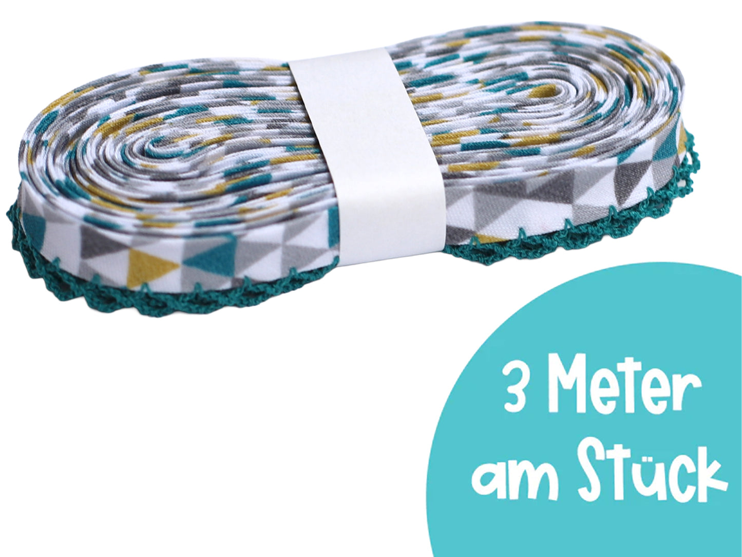 3m Schrägband mit Häkelborte - Dreiecke - hellpetrol