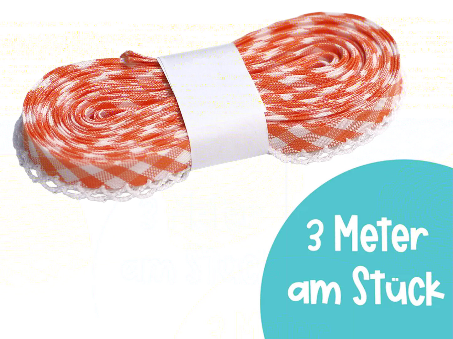3m Schrägband mit Häkelborte - Kariert - orange