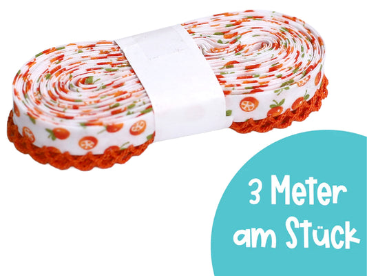 3m Schrägband mit Häkelborte - Orangen - orange