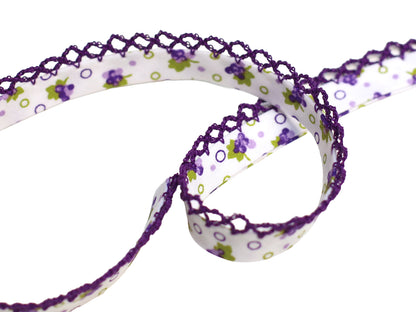 3m Schrägband mit Häkelborte - Trauben - violett