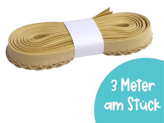 3m Schrägband mit Häkelborte - Uni - beige