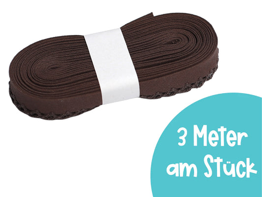 3m Schrägband mit Häkelborte - Uni - braun