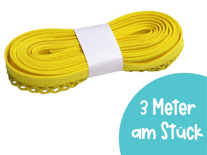 3m Schrägband mit Häkelborte - Uni - gelb