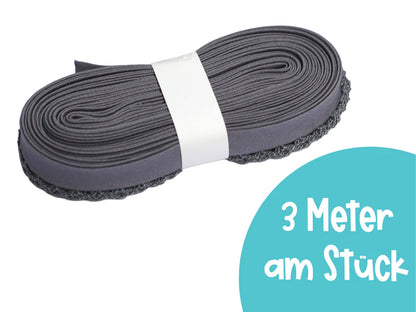 3m Schrägband mit Häkelborte - Uni - grau