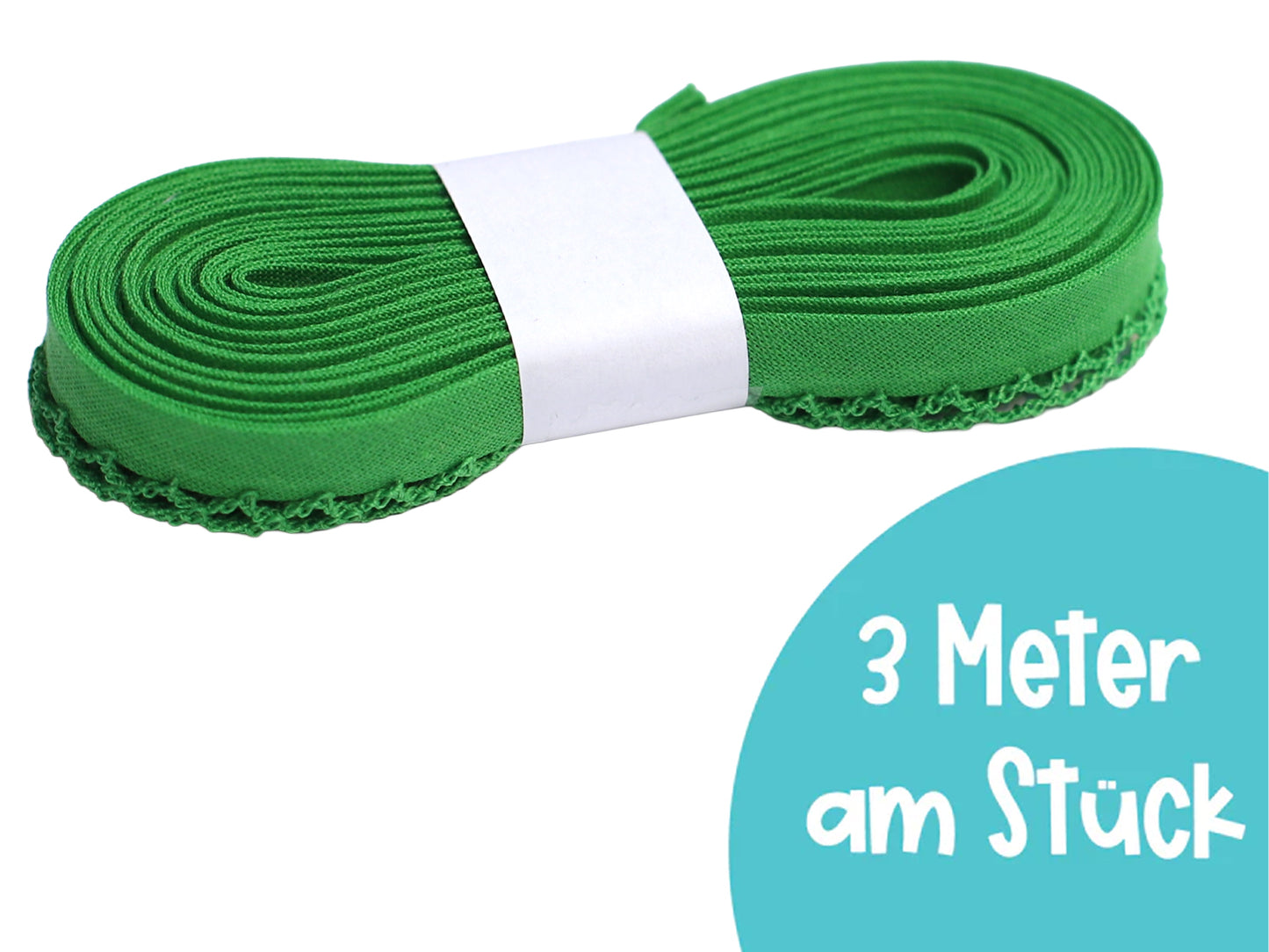 3m Schrägband mit Häkelborte - Uni - grün