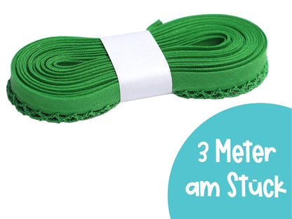 3m Schrägband mit Häkelborte - Uni - grün