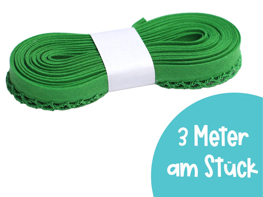 3m Schrägband mit Häkelborte - Uni - grün