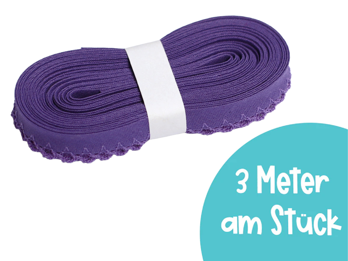 3m Schrägband mit Häkelborte - Uni - lila