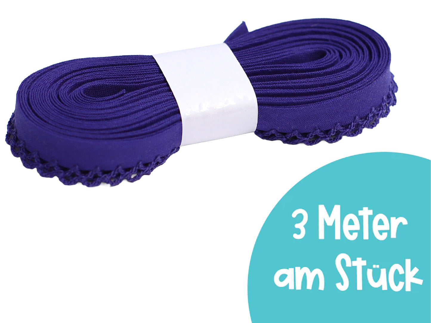 3m Schrägband mit Häkelborte - Uni - lilablau