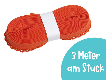 3m Schrägband mit Häkelborte - Uni - mandarine