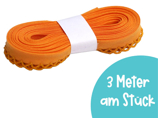 3m Schrägband mit Häkelborte - Uni - hellorange