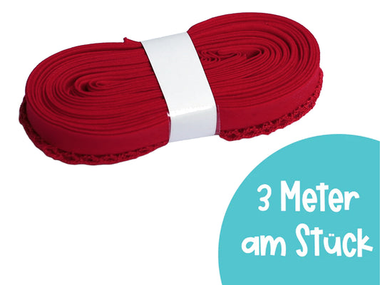 3m Schrägband mit Häkelborte - Uni - rot