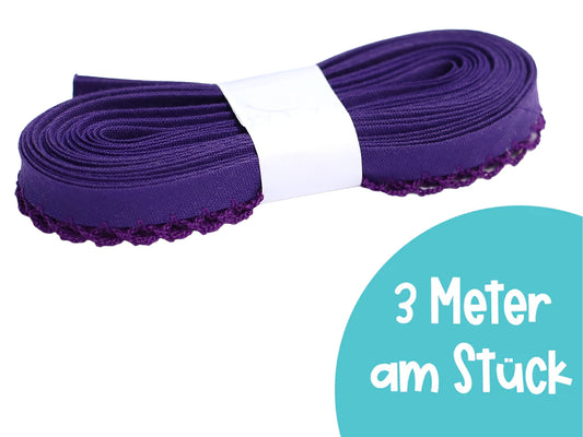 3m Schrägband mit Häkelborte - Uni - violett