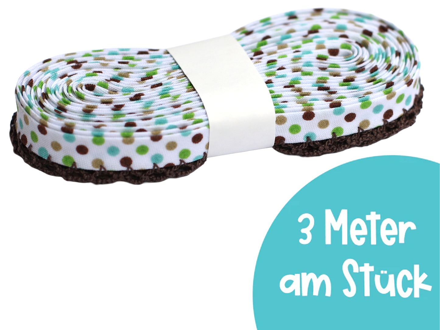 3m Schrägband mit Häkelborte - Winter Punkte - braun