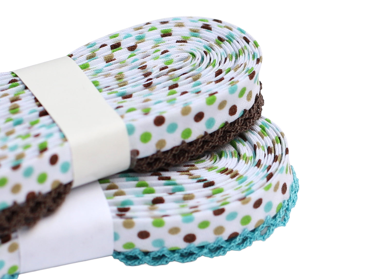 3m Schrägband mit Häkelborte - Winter Punkte - braun