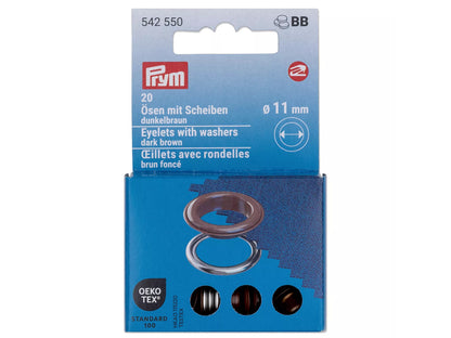 Prym - 20 Ösen mit Scheiben Ø 11 mm - dunkelbraun