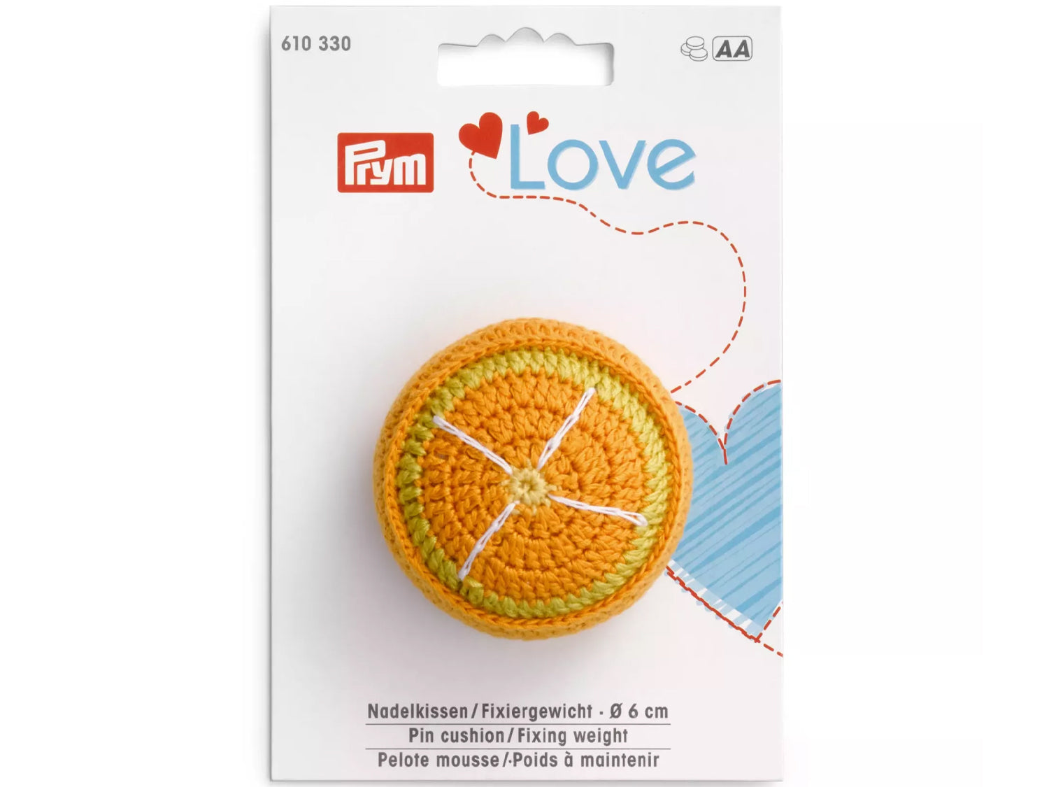 Prym Love Nadelkissen Fixiergewicht in Orange, praktisches Nähzubehör für den kreativen Einsatz.