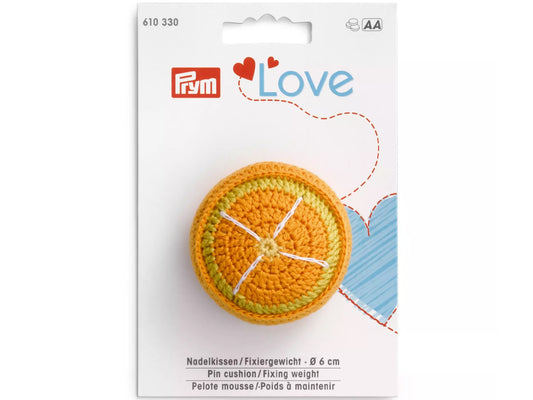 Prym Love Nadelkissen Fixiergewicht in Orange, praktisches Nähzubehör für den kreativen Einsatz.