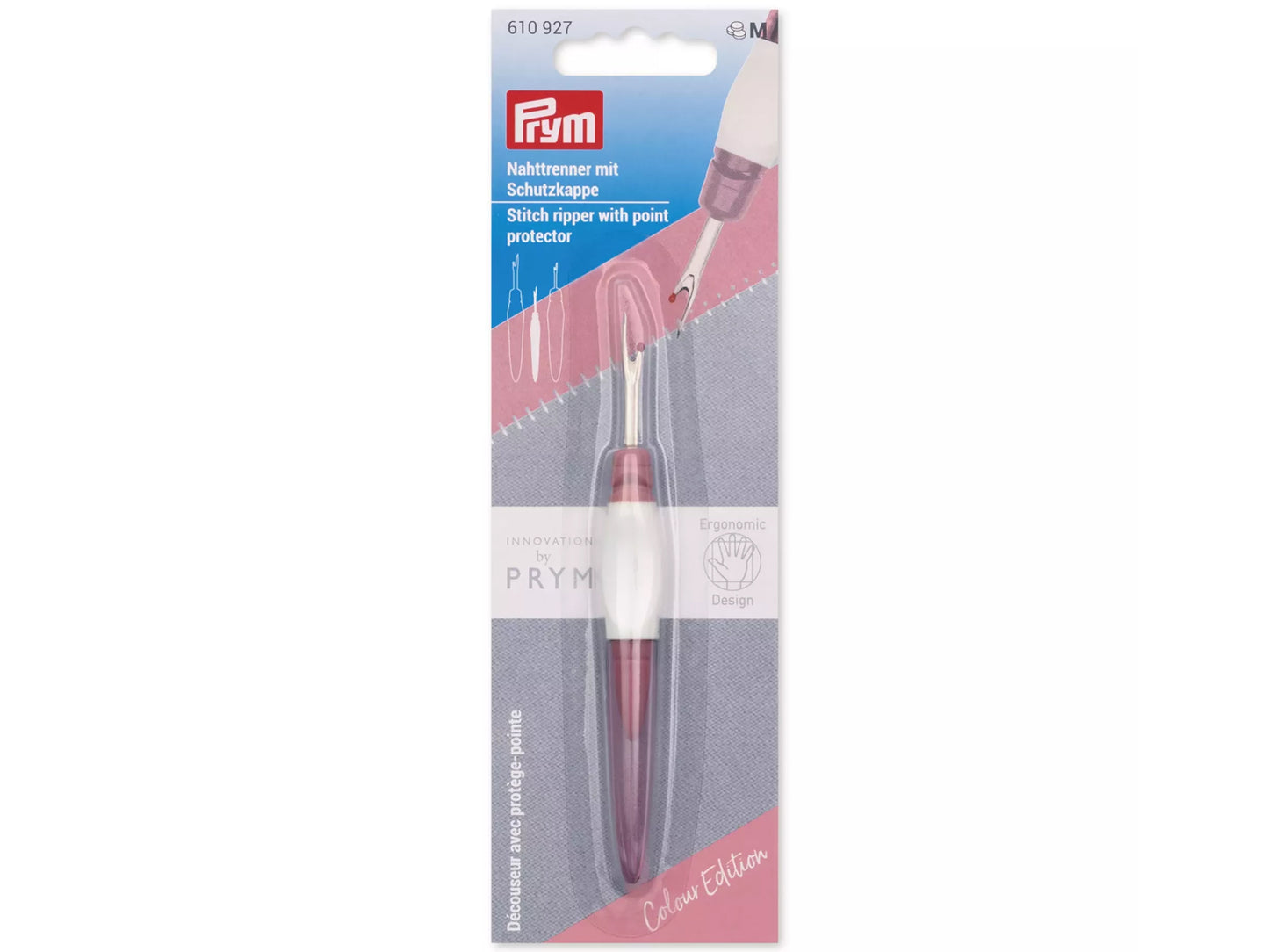 Prym Nahttrenner klein, prym.ergonomics - beere, ergonomischer Nahttrenner mit Kugelspitze und rutschhemmendem Griff.
