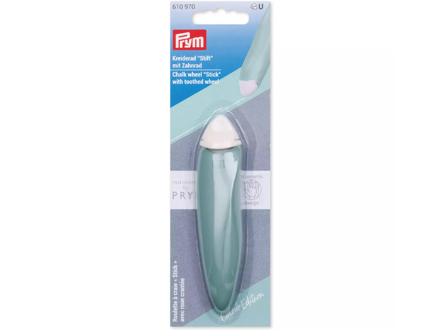 Prym Kreiderad Stift, ergonomischer Kreiderad Stift für präzise Markierungen auf Stoffen - ergonomic chalk wheel marker.