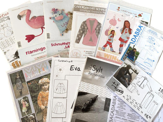 Überraschungs-Schnittmuster Geschenk: Verschiedene Schnittmuster für kreative Projekte, Beispiel für 15,- EUR Einkaufswert.