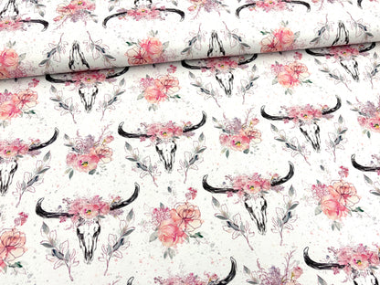 Jersey Stoff - Skull & Flowers