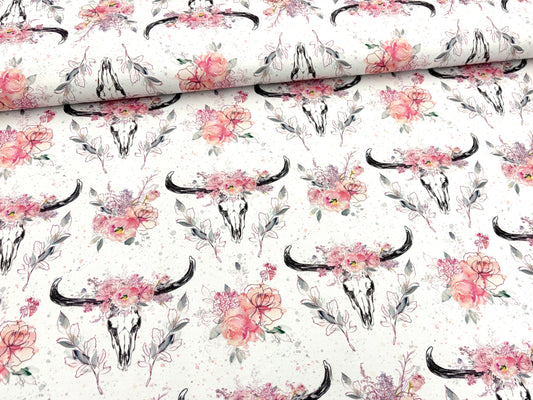 Jersey Stoff - Skull & Flowers